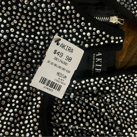 AKIRA Black Rhinestone Embellished Bra - Picture 2 of 3